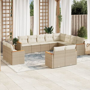 vidaXL 12-delige Loungeset met kussens poly rattan beige