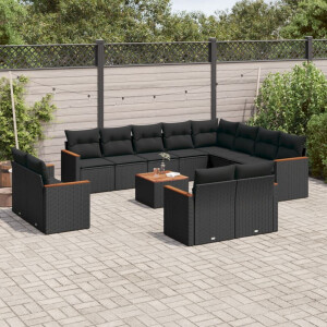 vidaXL 13-delige Loungeset met kussens poly rattan zwart