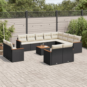 vidaXL 13-delige Loungeset met kussens poly rattan zwart