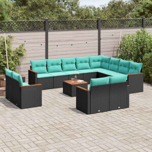 vidaXL 13-delige tuinbankset met kussens van zwart polyrotan