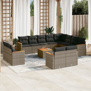 vidaXL 13-delige Loungeset met kussens poly rattan grijs