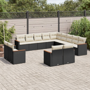 vidaXL 13-delige Loungeset met kussens poly rattan zwart