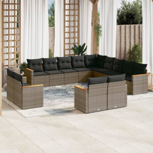 vidaXL 13-delige Loungeset met kussens poly rattan grijs