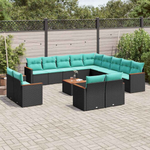 vidaXL 14-delige tuinbankset met kussens van zwart polyrotan