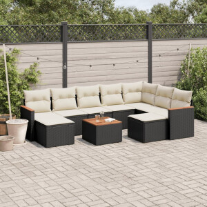 vidaXL 10-delige Loungeset met kussens poly rattan zwart
