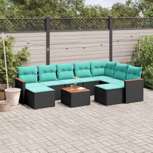 vidaXL 10-delige tuinbankset met kussens van zwart polyrotan