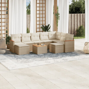 vidaXL 10-delige Loungeset met kussens poly rattan beige