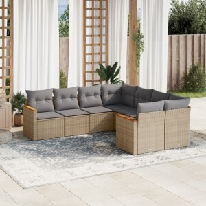 vidaXL 8-delige Loungeset met kussens poly rattan gemengd beige