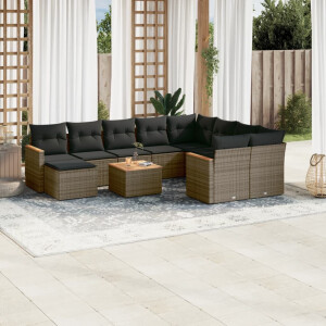 vidaXL 11-delige Loungeset met kussens poly rattan grijs