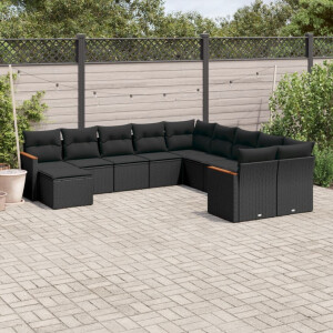 vidaXL 11-delige Loungeset met kussens poly rattan zwart
