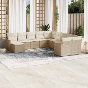 vidaXL 11-delige Tuinset met kussens poly rattan beige