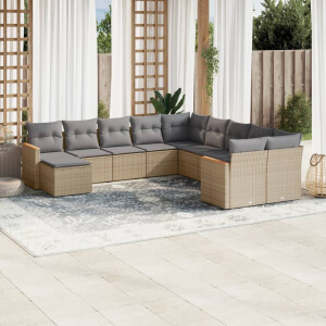 vidaXL 11-delige Loungeset met kussens poly rattan gemengd beige
