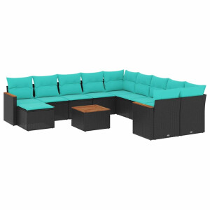 vidaXL 12-delige tuinbankset met kussens van zwart polyrotan