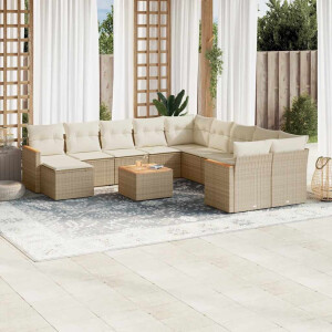 vidaXL 12-delige Loungeset met kussens poly rattan beige