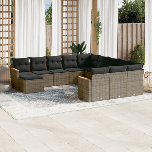 vidaXL 12-delige Loungeset met kussens poly rattan grijs