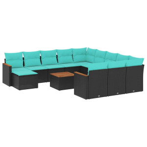 vidaXL 13-delige tuinbankset met kussens van zwart polyrotan