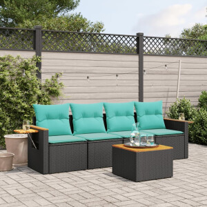 vidaXL 5-delige Loungeset met kussens poly rattan zwart