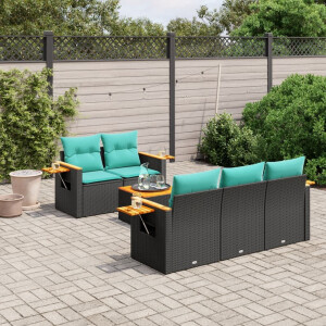 vidaXL 6-delige Loungeset met kussens poly rattan zwart
