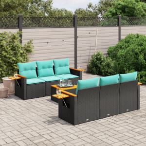 vidaXL 7-delige Loungeset met kussens poly rattan zwart