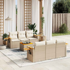 vidaXL 7-delige Loungeset met kussens poly rattan beige