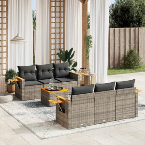vidaXL 7-delige Loungeset met kussens poly rattan grijs