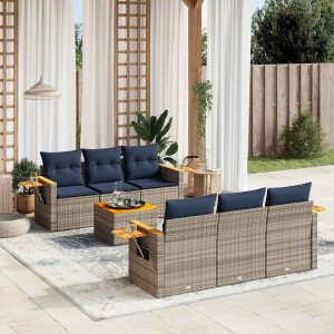 vidaXL 7-delige Loungeset met kussens poly rattan grijs