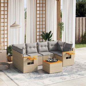 vidaXL 7-delige Loungeset met kussens poly rattan beige