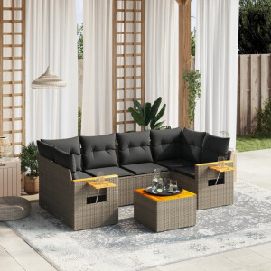 vidaXL 7-delige Loungeset met kussens poly rattan grijs