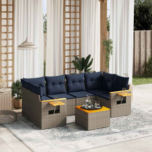 vidaXL 7-delige Loungeset met kussens poly rattan grijs