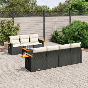 vidaXL 8-delige Loungeset met kussens poly rattan zwart