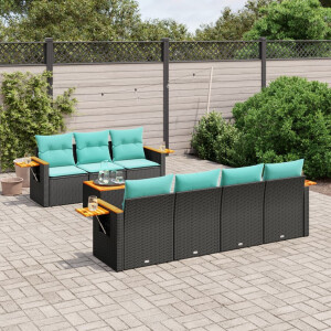 vidaXL 8-delige Loungeset met kussens poly rattan zwart