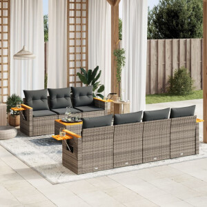 vidaXL 8-delige Loungeset met kussens poly rattan grijs