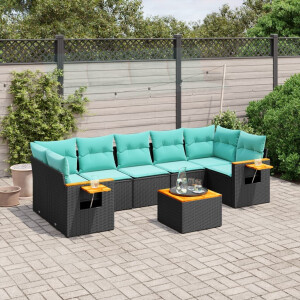 vidaXL 8-delige Loungeset met kussens poly rattan zwart