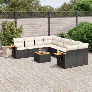 vidaXL 9-delige Loungeset met kussens poly rattan zwart