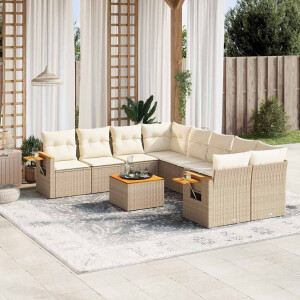 vidaXL 9-delige Loungeset met kussens poly rattan beige