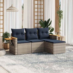 vidaXL 4-delige Loungeset met kussens poly rattan grijs