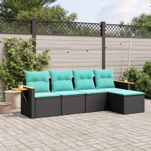 vidaXL 5-delige Loungeset met kussens poly rattan zwart
