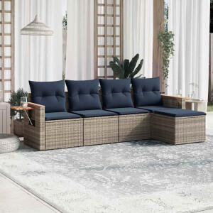 vidaXL 5-delige Loungeset met kussens poly rattan grijs