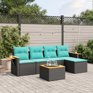 vidaXL 6-delige Loungeset met kussens poly rattan zwart
