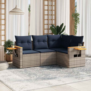 vidaXL 4-delige Loungeset met kussens poly rattan grijs