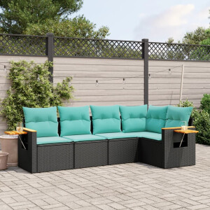 vidaXL 5-delige Loungeset met kussens poly rattan zwart
