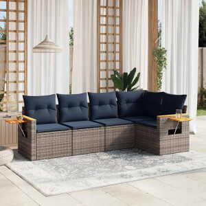 vidaXL 5-delige Loungeset met kussens poly rattan grijs