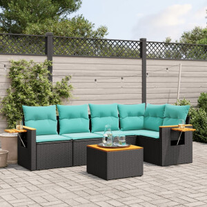 vidaXL 6-delige Loungeset met kussens poly rattan zwart