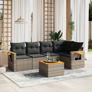 vidaXL 6-delige Loungeset met kussens poly rattan grijs
