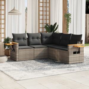 vidaXL 5-delige Loungeset met kussens poly rattan grijs
