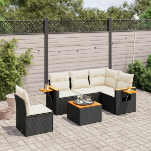 vidaXL 6-delige Loungeset met kussens poly rattan zwart