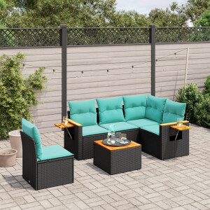 vidaXL 6-delige Loungeset met kussens poly rattan zwart
