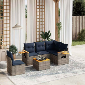 vidaXL 6-delige Loungeset met kussens poly rattan grijs