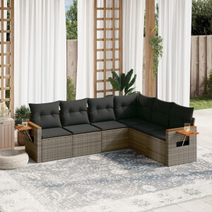 vidaXL 6-delige Loungeset met kussens poly rattan grijs