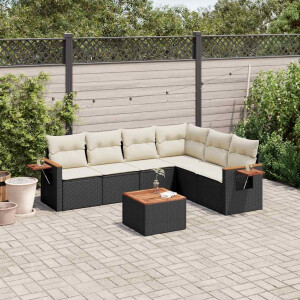 vidaXL 7-delige Loungeset met kussens poly rattan zwart